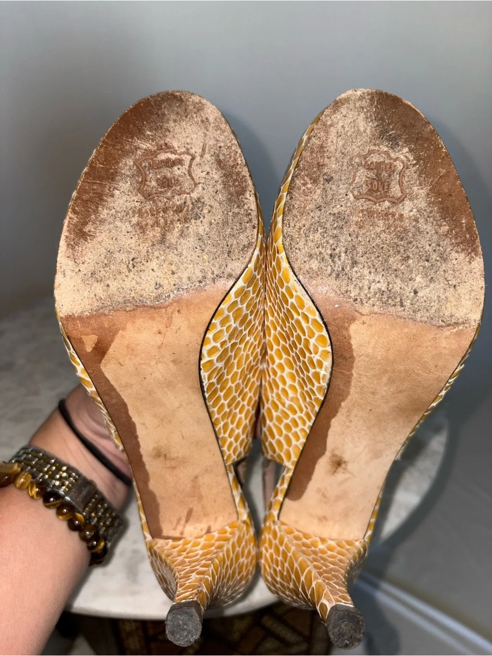 Stuart Weitzman Vintage Python Snakeskin Slingback Platform Peep-Toe Heel Sz 6